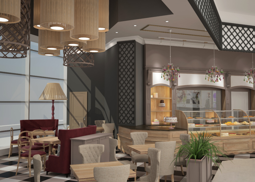 3d Rendering Of A Patisserie Interior Design